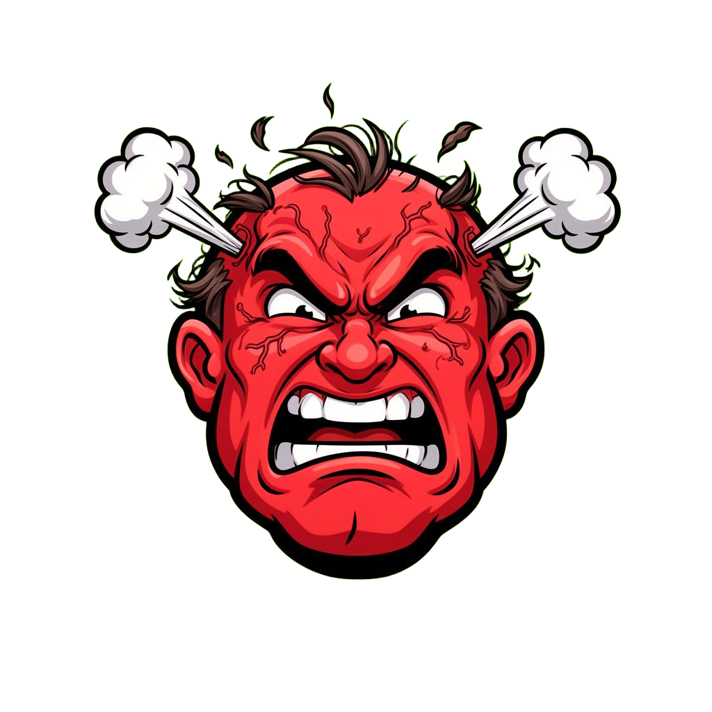 Malding mascot — a furious red face losing its hair